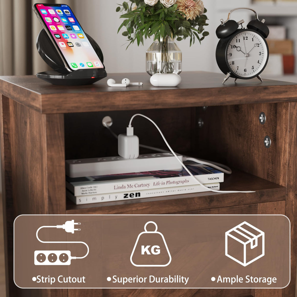 JUMMICO Farmhouse Nightstand, Modern Bedside Table with Barn Door and Shelf, Rustic End Table Side Table for Bedroom, Living Room (1, Rustic Oak) JUMMICO