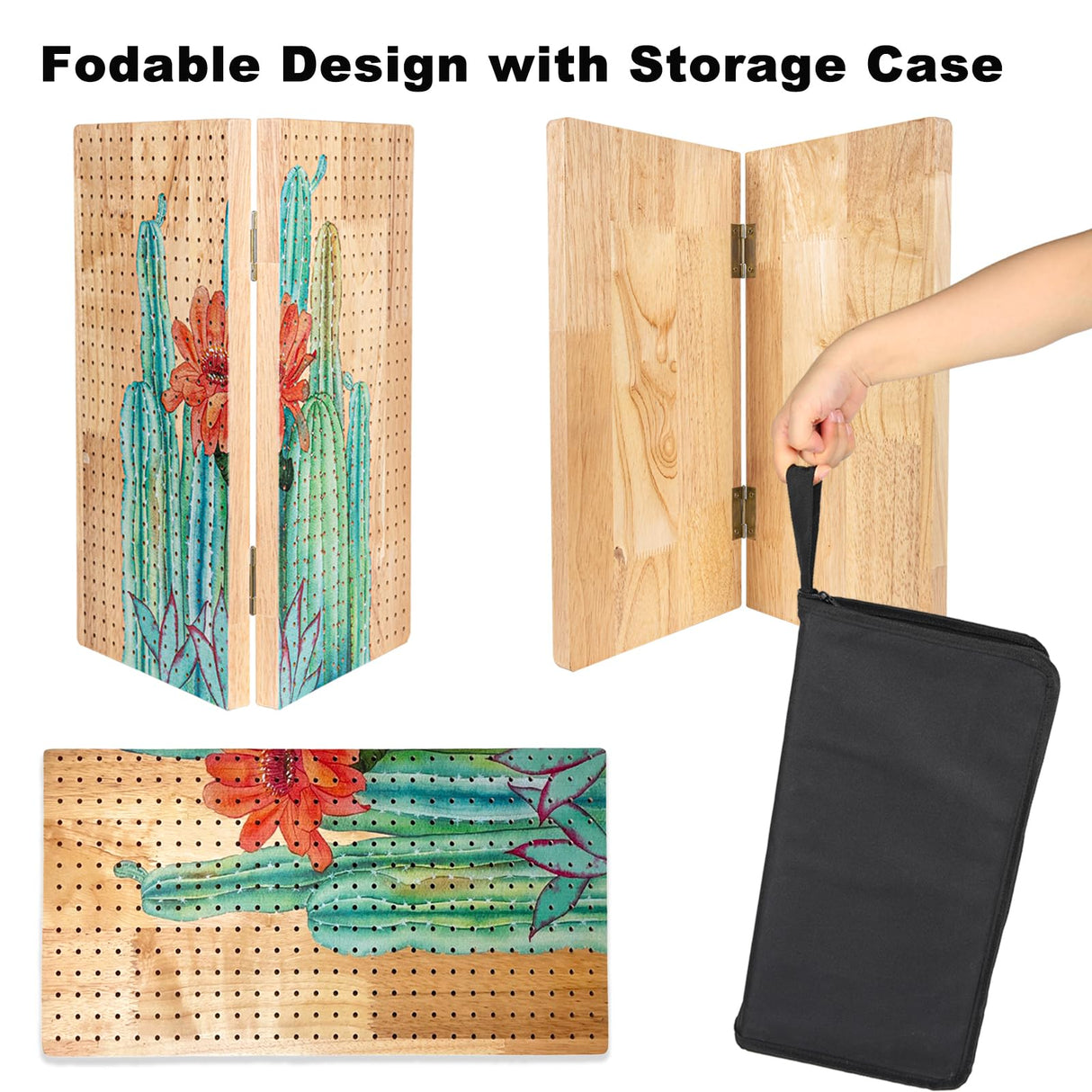 Svartur 15" Foldable Crochet Blocking Board with Pegs & Storage Pouch, Large Granny Square Blocking Board for Crocheting, Wooden Knitting Blocking Mat for Wet Blocking Crochet and Knit Squares Svartur