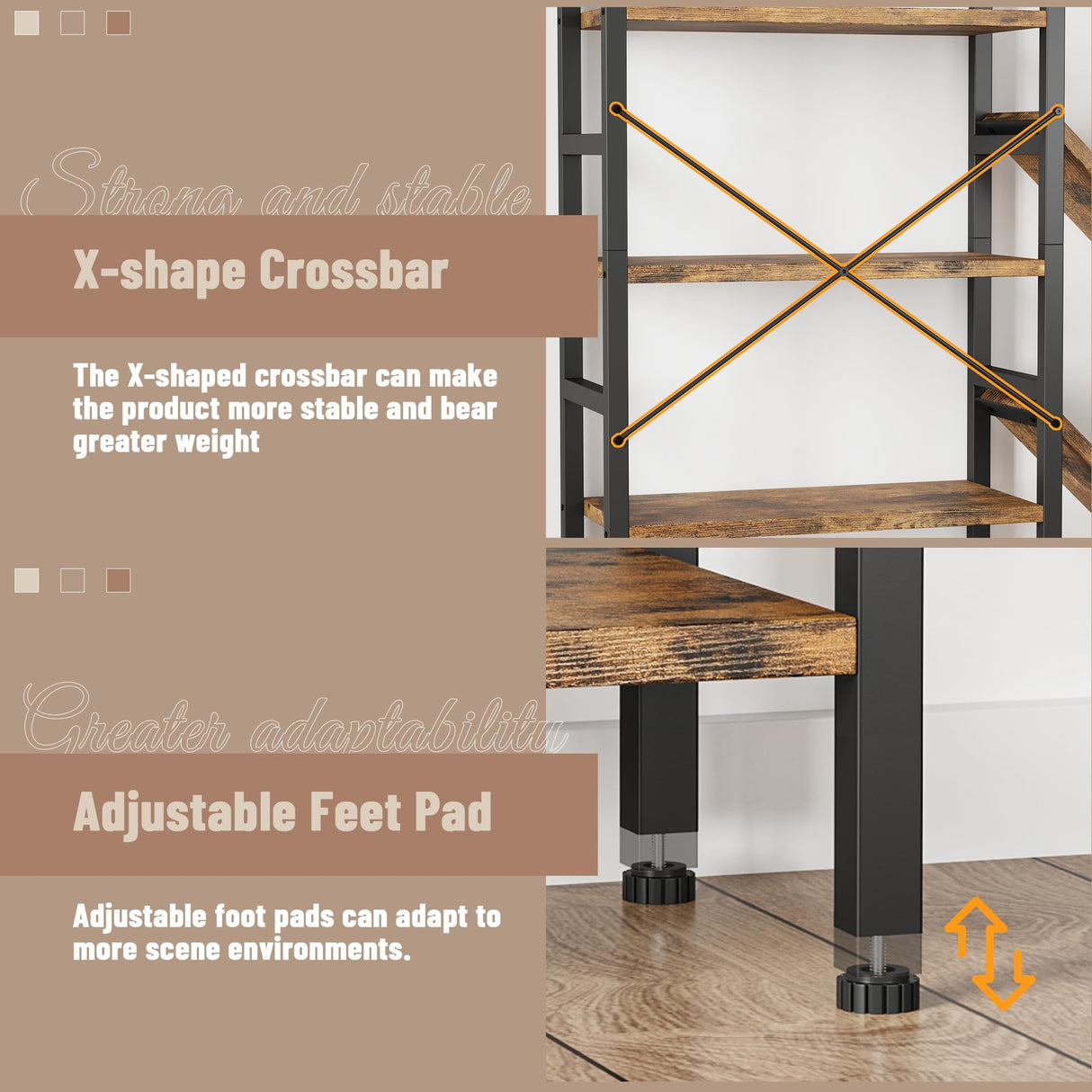 INNOD 70x70" Triple 5 Tier Book Shelf, Large Wooden Bookcase with 17 Open Display Shelf, Modern Tree Bookshelf Metal Frame Tall Book Case Furniture for Living Room Bedroom Home Office Rustic Brown INNOD