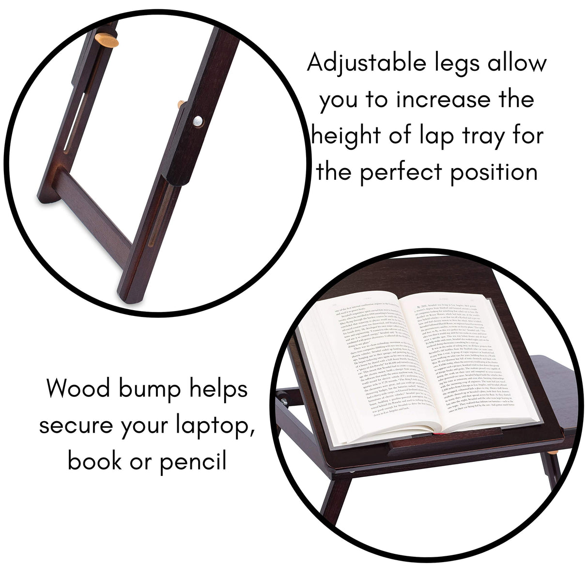 Sofia + Sam Bamboo Lap Tray with Adjustable Tilt Surface | Wooden with Folding Legs and Pullout Drawer | Fits Laptops Up to 15" | Walnut Brown | Foldable Serving Bed Tray | Computer Lap Tray Sofia + Sam