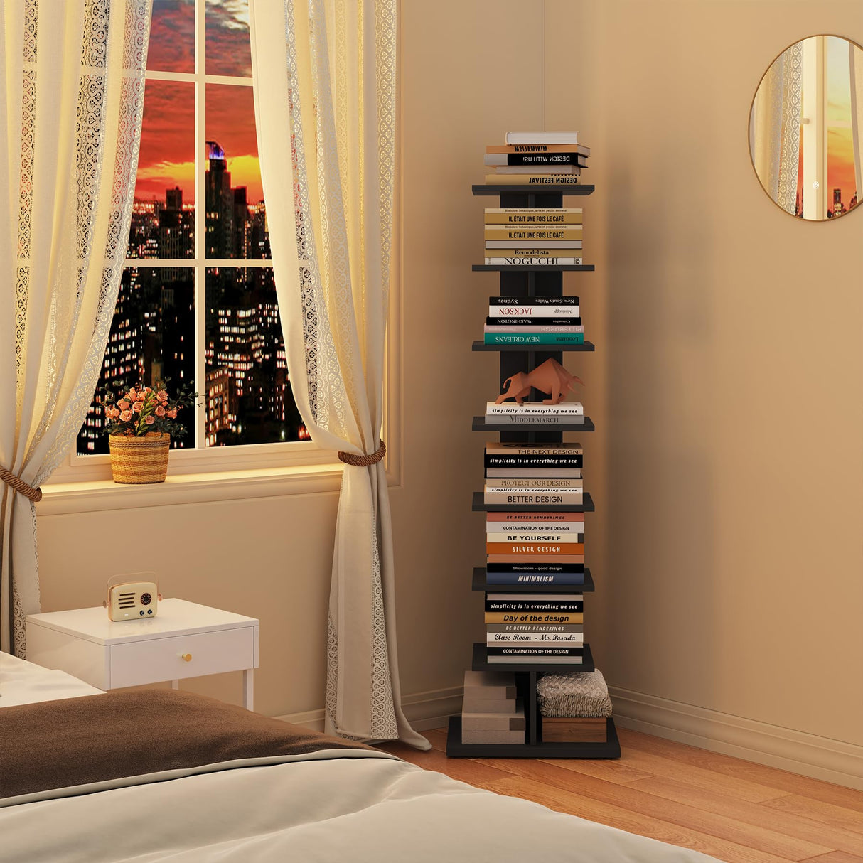 TUTOTAK Narrow Bookshelf, 8-Tier Bookcase, Spine Book Shelf for Small Space, Corner Standing Shelf for Living Room, Office, Study, Entryway, Black BS06BK008 TUTOTAK