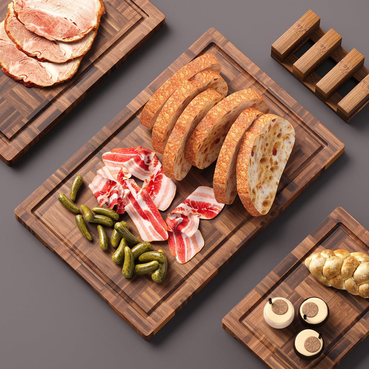 Fibogollo Bamboo Cutting Boards for Kitchen,Kitchen Cutting Board,Wooden Chopping Boards with Juice Groove, Serving Board Set, Splicing Craft Chopping Board for Meat,Vegetables,Fruit,Fish(3 Pcs) Fibogollo