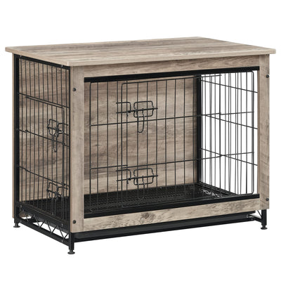 Feandrea Dog Crate Furniture, 32.5" Side End Table, Modern Kennel for Dogs Indoor up to 45 lb, Heavy-Duty Dog Cage with Multi-Purpose Removable Tray, Double-Door Dog House, Greige UPFC002G01