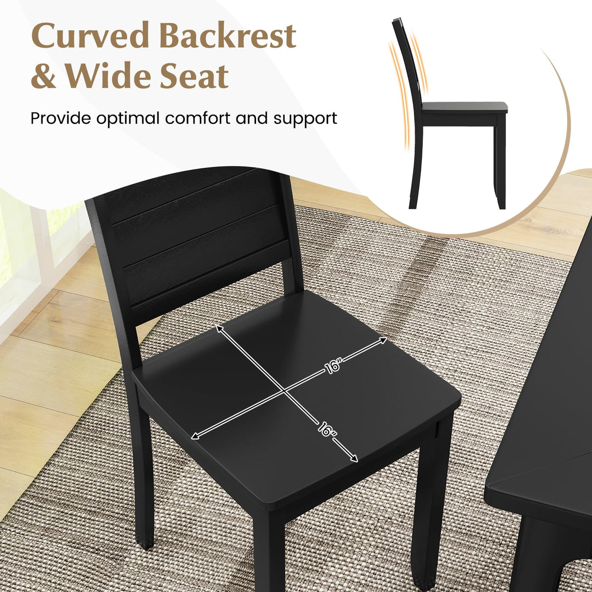 Giantex Wood Dining Chairs Set of 2, Modern Kitchen Chairs w/Rubber Wood Legs, Curved Backrest, Farmhouse Diner Chairs, Wooden Armless Side Chairs for Home Dining, Restaurant, Load 400 LBS, Black Giantex