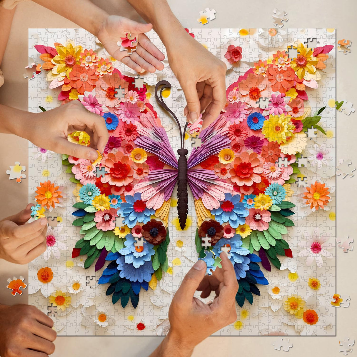 Butterfly Puzzles for Adults 1000 Pieces, Challenging Colorful Flower Butterflies Puzzles Puzzle with Paper Art, Difficult Animal Plant Jigsaw Puzzles for Adults PPuzzling