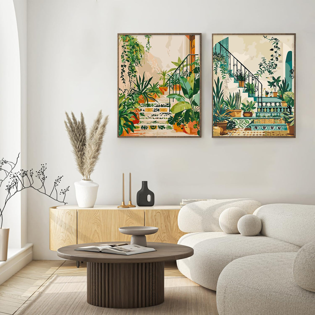 2 Pack Paint by Numbers Kit for Adults Beginner, Boho Green Plant Adult Paint by Number Kits on Canvas, DIY Acrylic Number Painting for Adults for Home Wall Decor Gift 16x20 Inch Possoco