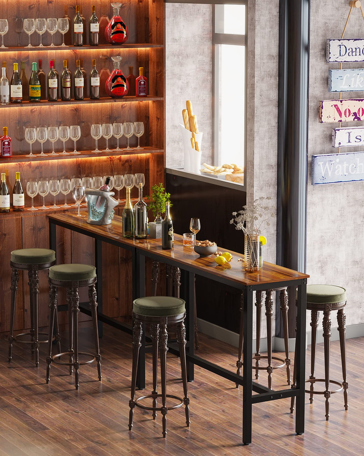 Teraves Teak Bar Table – Stylish Rectangular High Top Table with Sturdy Metal Frame for Versatile Use Teraves