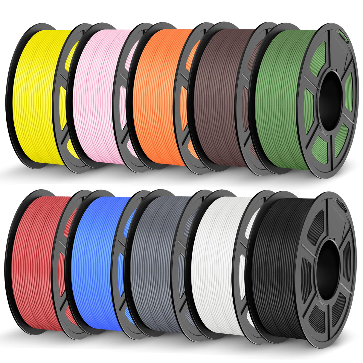 JAYO PLA 3D Printer Filament Bundle 11KG, PLA Filament 1.75mm Bulk, 10 Pack 1.1kg Spool (Black,White,Gray,Pri-Cyan,Cherry Red,Olive Green,Sunny Orange,Pri-Yellow,Sakura Pink,Chocolate) JAYO