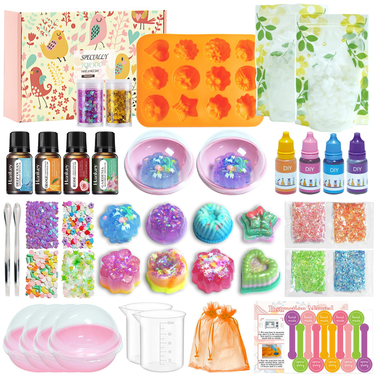 BRIPATI Soap Making Kit for Adults - DIY Soaps Crafts Supplies Set Include Soap Bases, Silicone Molds, Fragrances, Liquid Pigments, Glitters, Birthday & Holiday Gift BRIPATI