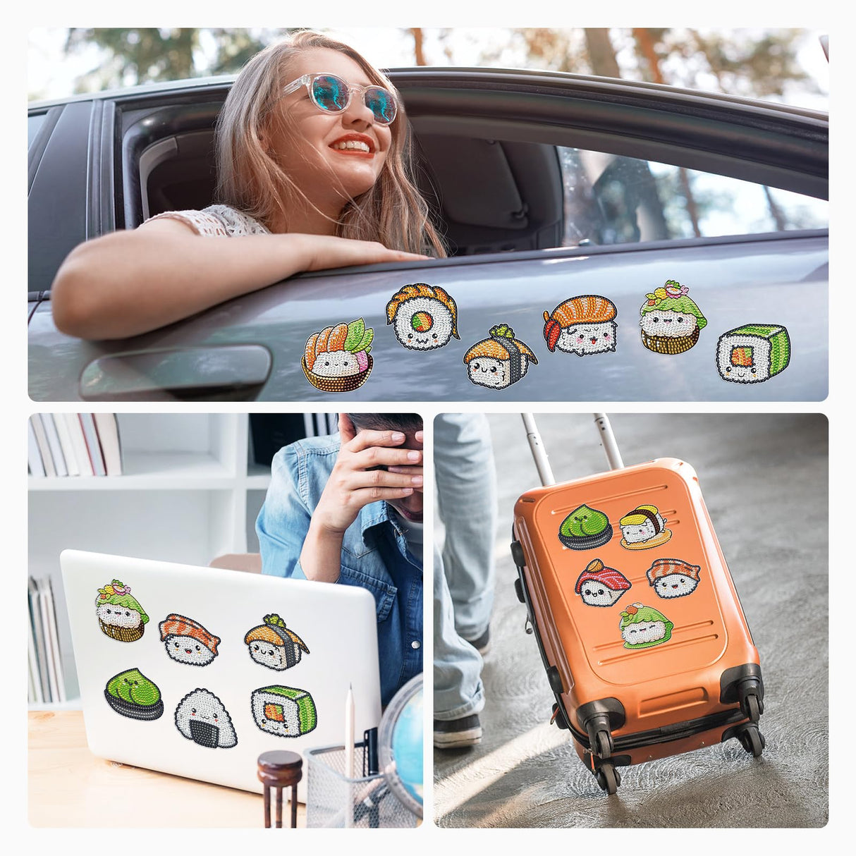 Sitsink Sushi Diamond Art Magnets - Cute Food Theme Diamond Painting Refrigerator Stickers, 3D Gem Art Rhinestone Crafts Kit for Adult Women Sitsink