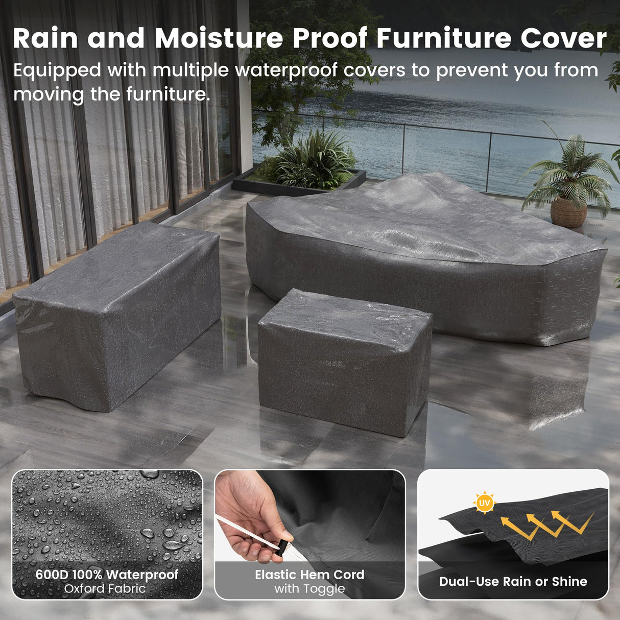 UDPATIO Patio Furniture Set with Fire Pit Table, 8 Inch Armrest Outdoor Sectional Sofa, 9 Piece Wicker Outdoor Furniture Conversation Sets with Waterproof Cover for Backyard Deck(Brown/Navy Blue) UDPATIO