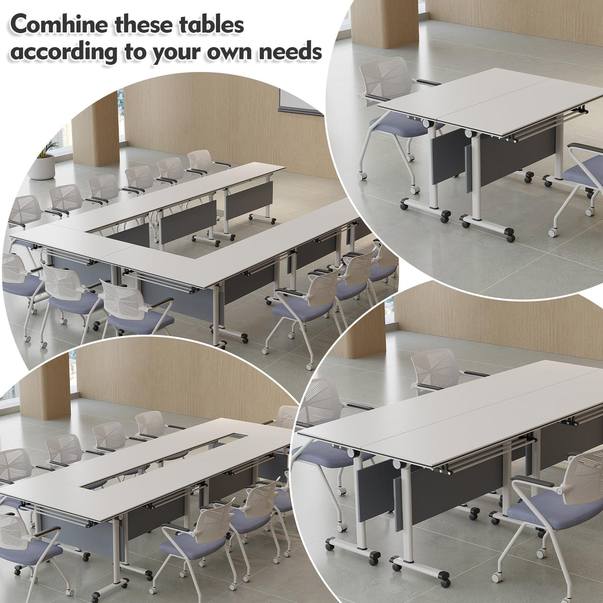 Generic Modern Conference Room Tables, Folding Flip Top Conference Table, White Mobile Training Table, Seminar Boardroom Table, Large Meeting Table for Office,Meeting Room,Classroom 4pcs 140cm WoodArtSupply