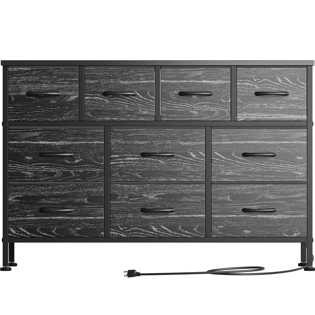 Lulive Dresser for Bedroom 10 Drawer Dresser TV Stand with Power Outlet, Entertainment Center Chest of Drawers for 55 Inch TV, Black Fabric for Bedroom Living Room Hallway Closets Lulive