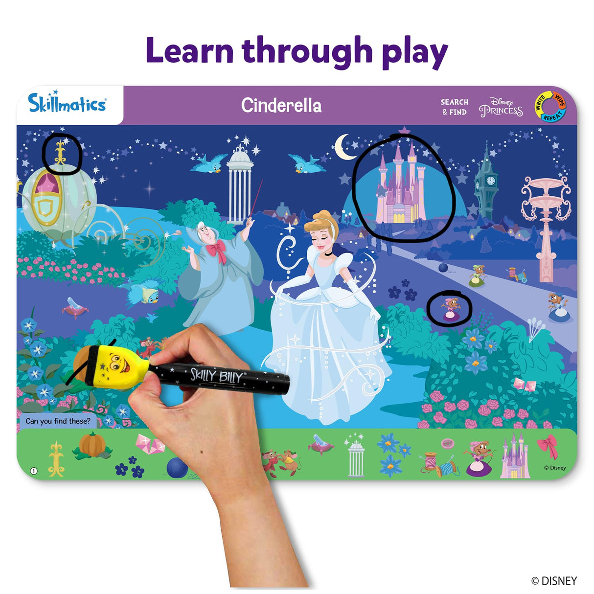 Skillmatics Search and Find Disney Princess Educational Game - Reusable Preschool Learning Activities, Perfect for Toddlers & Kids Who Love Toys, Art & Crafts, Gifts for Boys & Girls Ages 3, 4, 5, 6 Skillmatics