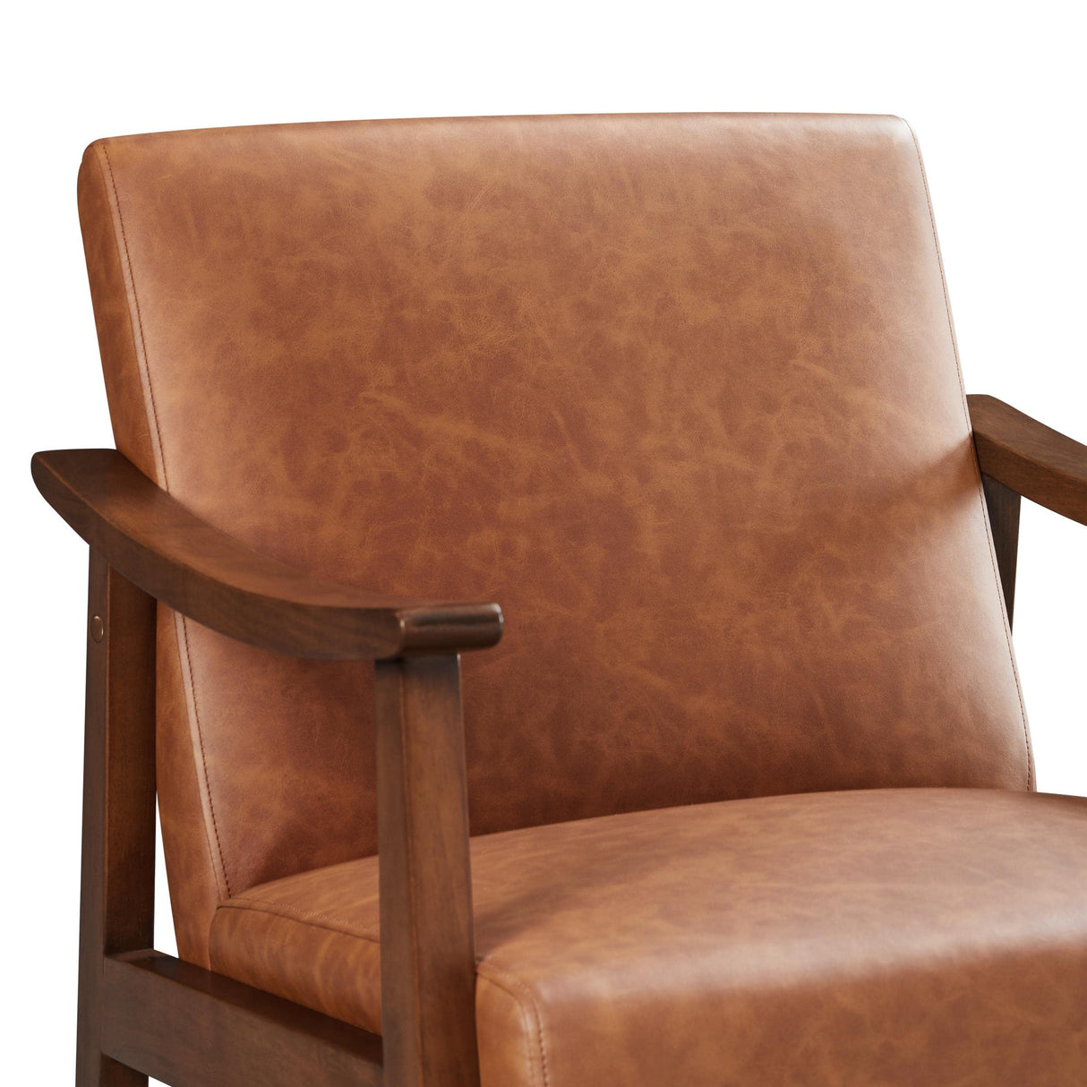 Yaheetech PU Leather Accent Chair, Mid-Century Modern Armchair with Solid Wood Legs, Reading Leisure Chair with High Back for Living Room Bedroom Waiting Room, Brown Yaheetech