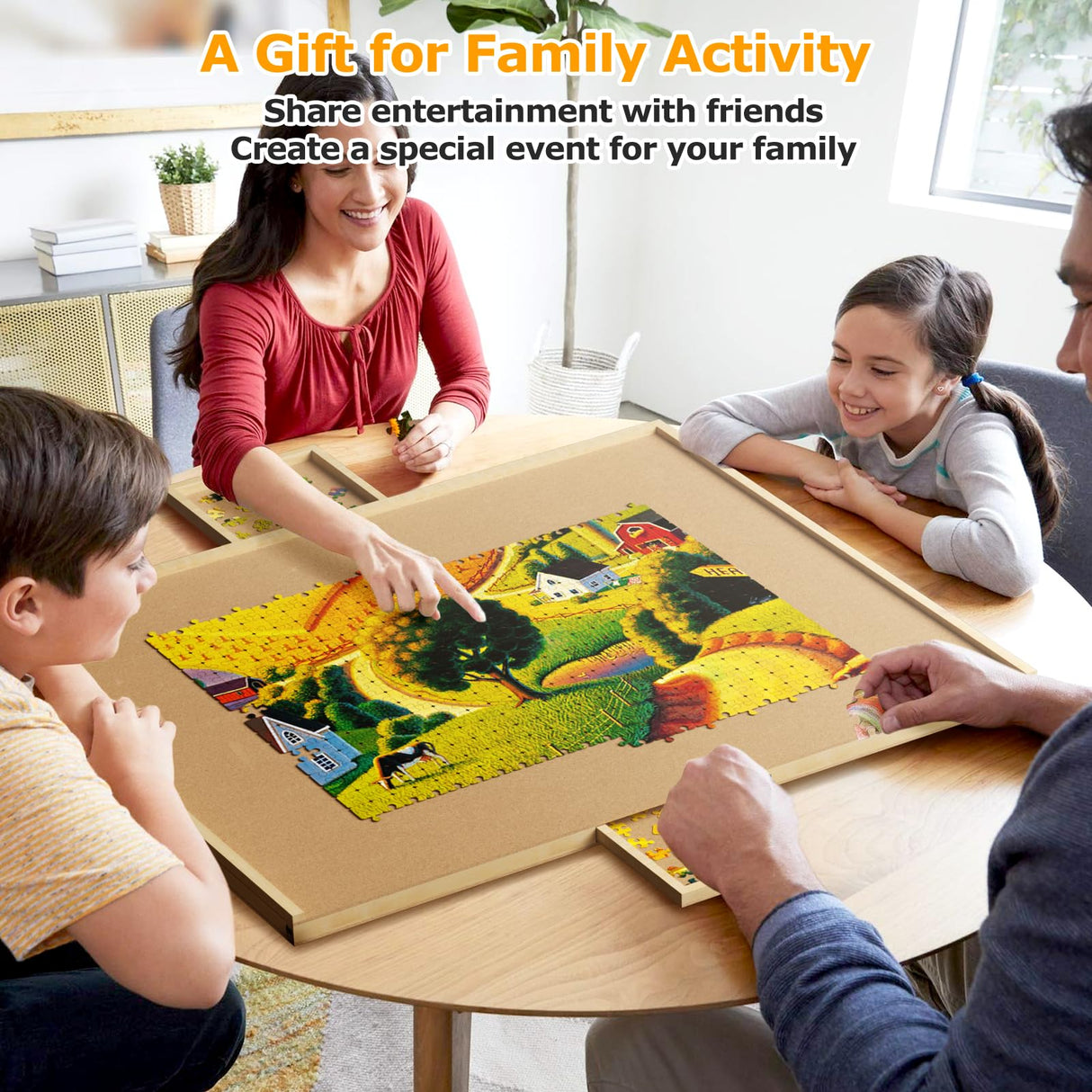 1500 Piece Puzzle Board, 35''x26'' Portable Puzzle Table, 6 Drawers, PP Cover, Lazy Susan Spinning Jigsaw Puzzle Table with Drawers and Cover, Wooden Puzzle Board, for All Age BEUSZATED