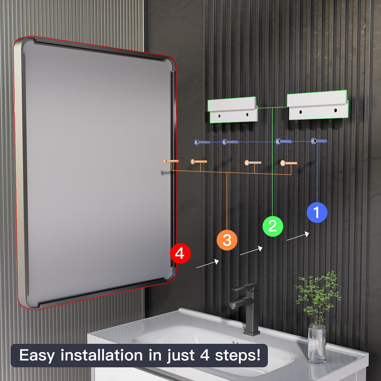 Yamazakura Silver Bathroom Mirror for Wall, 55x36 Inch Silver Framed Bathroom Vanity Mirror for Farmhouse Living Room Bedroom, Anti-Rust, Tempered Glass, Horizontal/Vertical Yamazakura