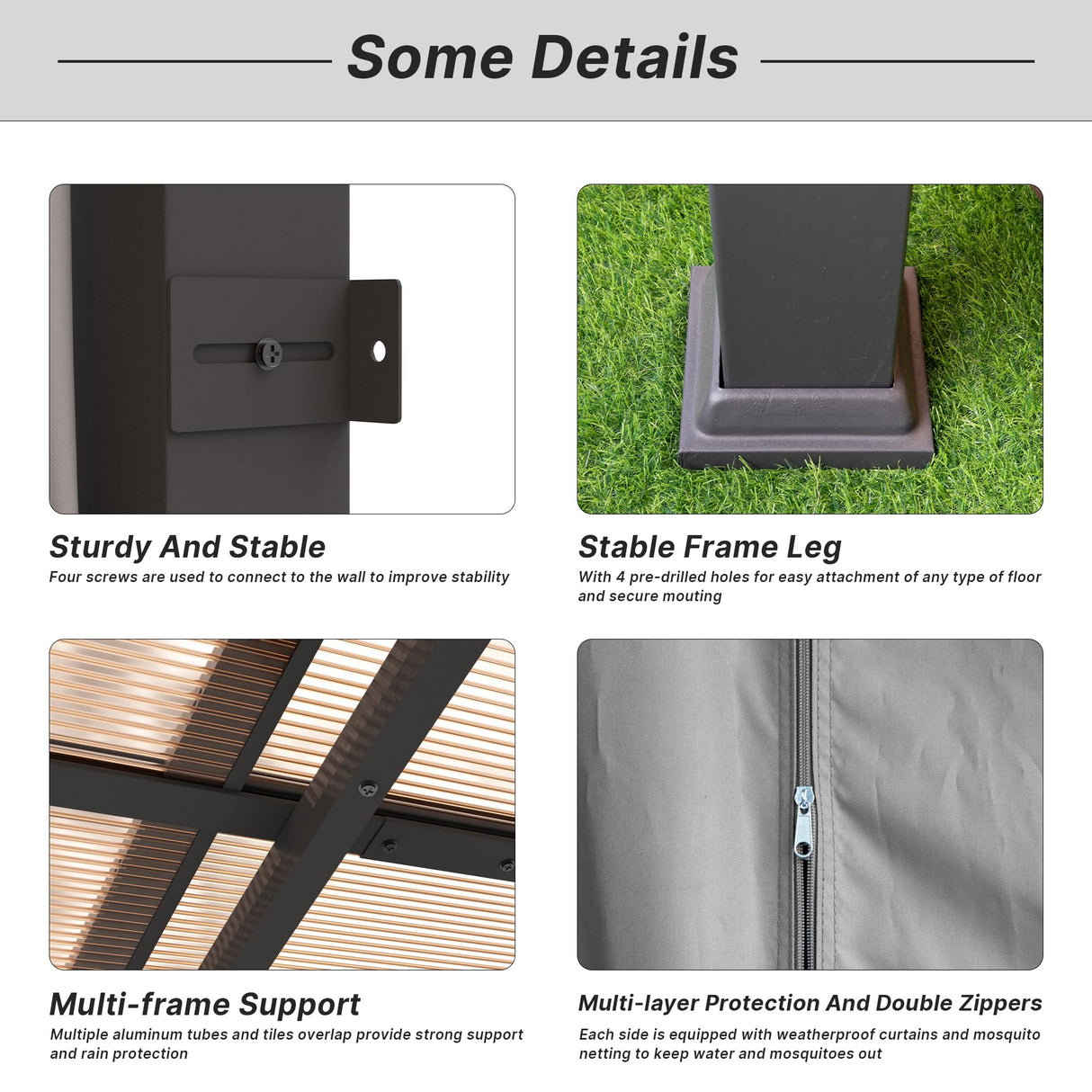 Gotland 10FTx12FT Outdoor Wall-Mounted Hardtop Pergola, Metal Frame Gazebo with Sloping Sun Panel Roof and Double Curtains for Patio, Garden, Lawn, Grey Gotland