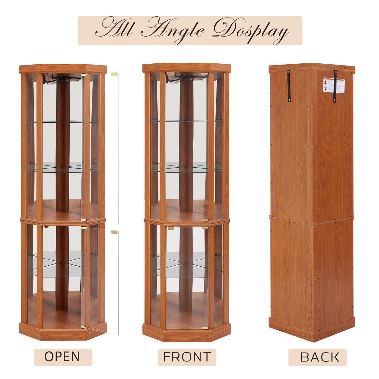 CKEASEAN Corner Curio Cabinet, 70" H Lighted Glass Display Cage with Tempered Glass Doors and 5 Adjustable Shelves, Light Bulb Inclued, Wine Bar China Cabinet for Living Room (Dark Oak) CKEASEAN