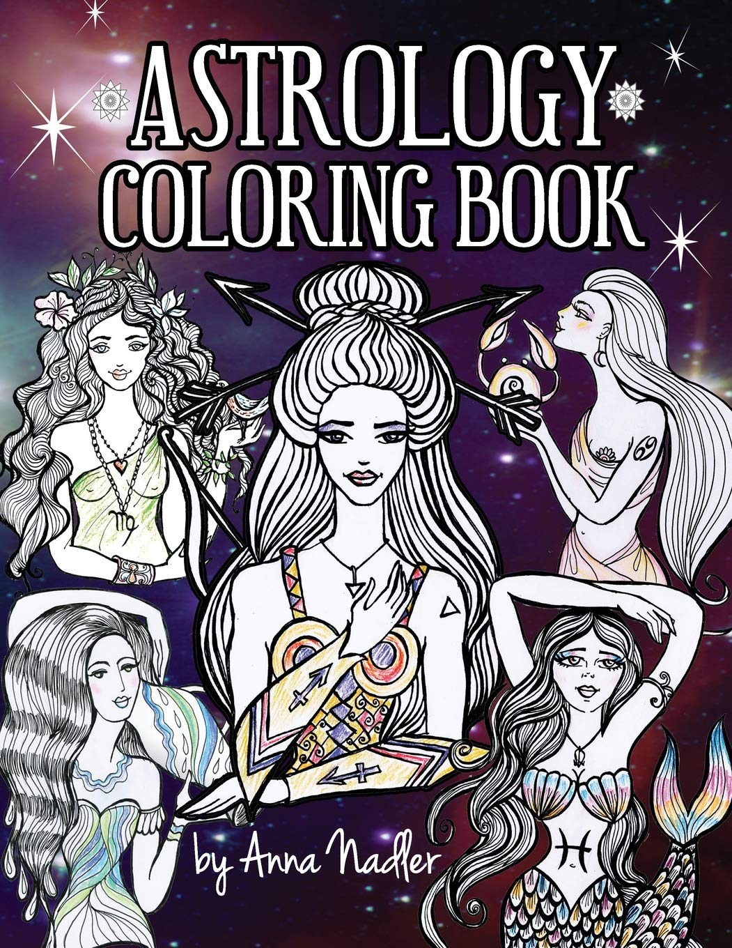 Astrology Coloring Book: Dive deep into this zodiac signs adult coloring book. Includes two illustrations for each sign and its personality and characteristics. Majosta
