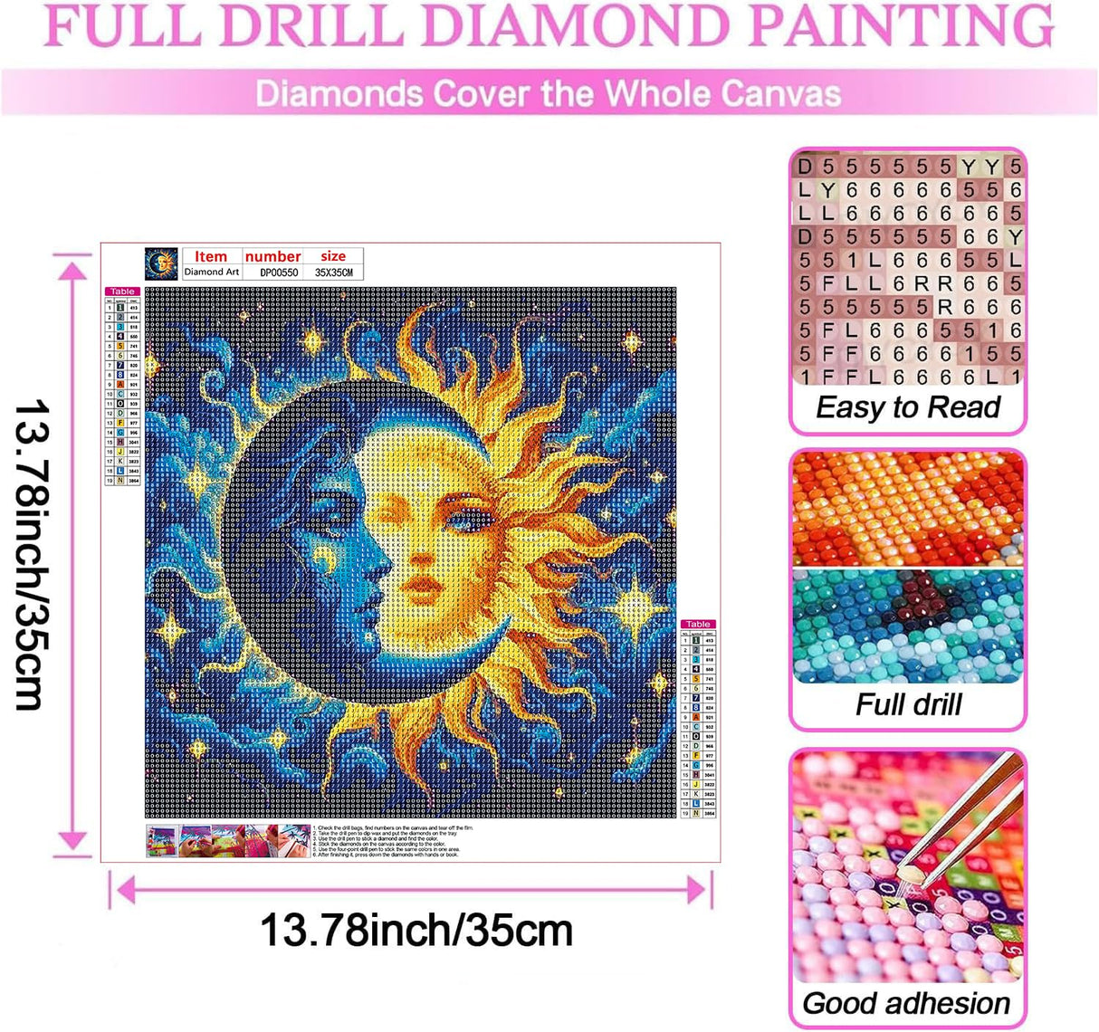 ARPADAMO Sun and Moon Diamond Art Kits for Adults,5D Diamond Painting DIY Diamond Art Diamond Painting Kit for Adult,Round Full Drill Diamonds, Diamond Art Kits for Home Decor-13.78x13.78inch ARPADAMO