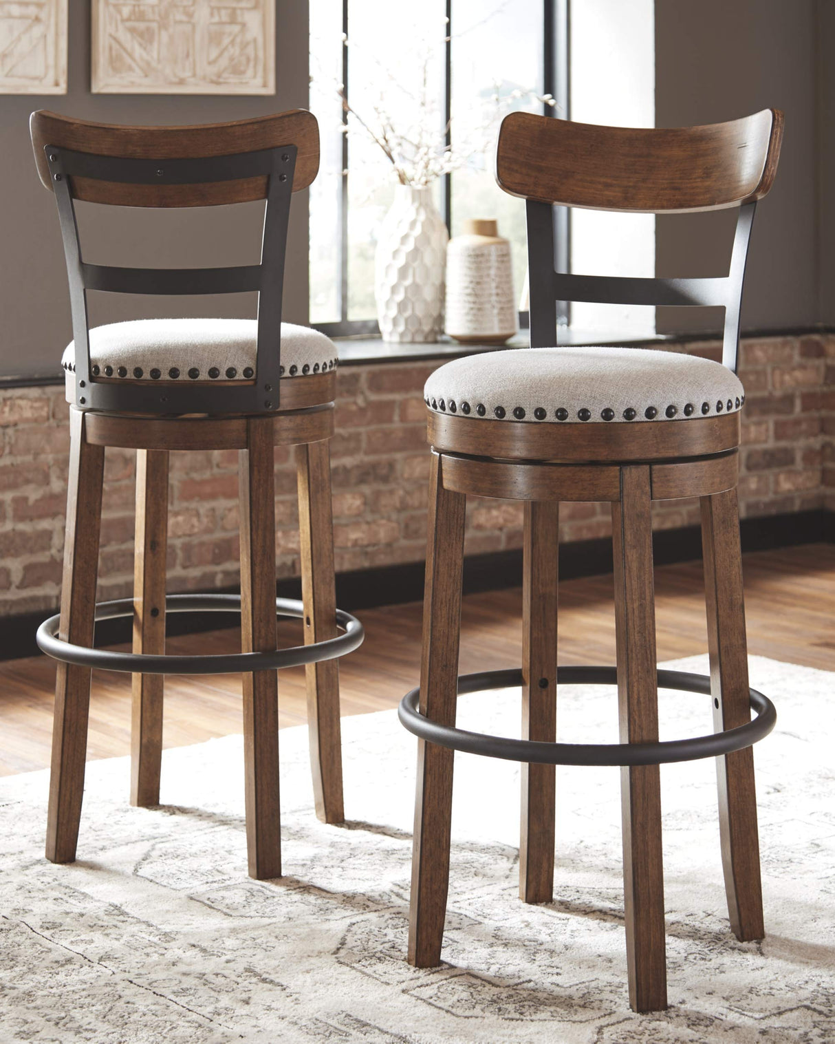 Signature Design by Ashley Valebeck 30" Farmhouse Pub Height Barstool, Brown Signature Design by Ashley