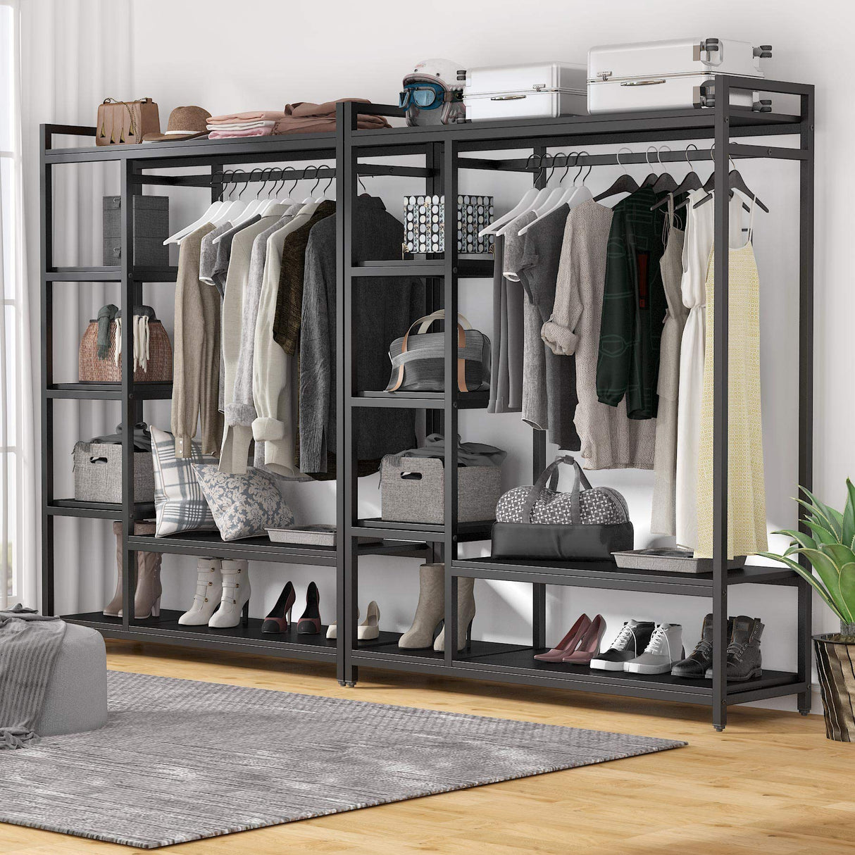 Tribesigns Free-standing Closet Organizer with 6 Storage Shelves and Hanging Bar, Large Standing Clothes Garment Rack(Black) Tribesigns