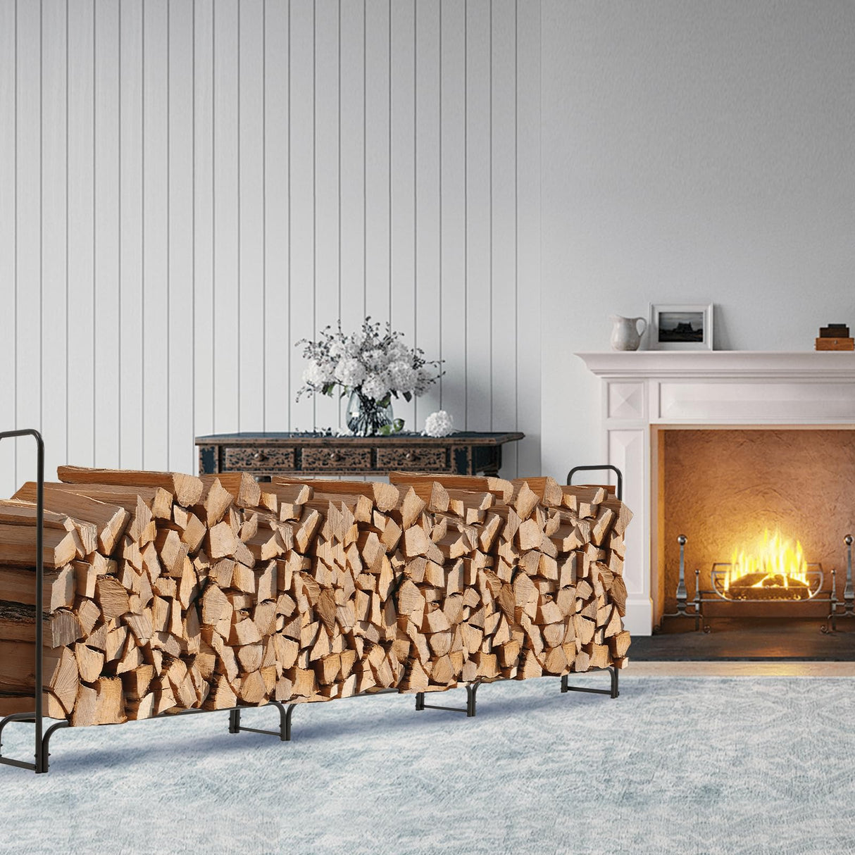 Danrelax 12ft Firewood Rack Outdoor with Cover, Wood Storage Rack for Fire log and Firewood, 600D Oxford Fabric Water-Resistant Cover, for Fireplace Indoor, Patio, Courtyard, Black Danrelax