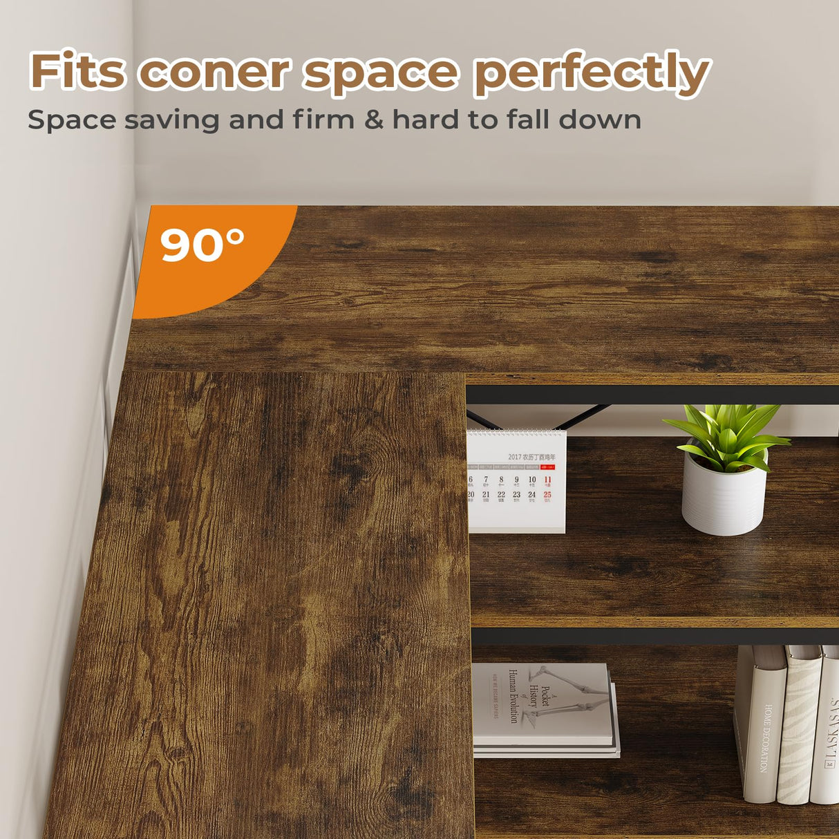 HAUOMS Corner Bookshelf, 7-Tier Industrial Convertible Book Shelf with 6 Fabric Drawers, Corner Bookcase Freestanding Display Shelf for Living Room, Kitchen, Home Office, Rustic Brown HAUOMS