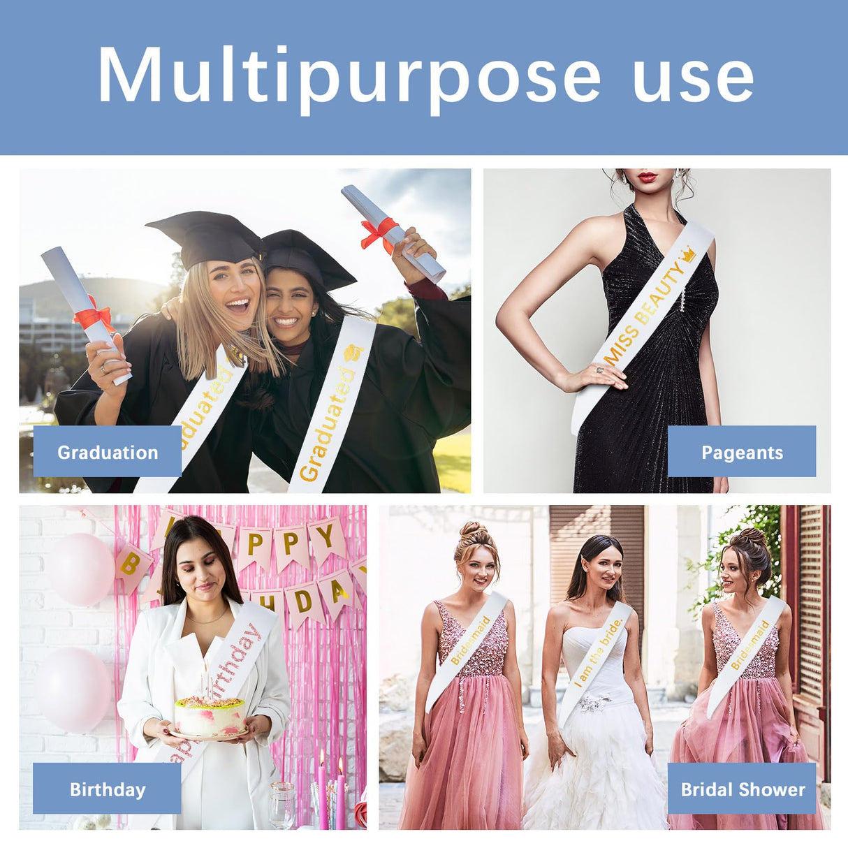 LaiHiulaan 15Pcs White Sashes Blank Satin Sashes for Pageants Sublimation Blanks Sash to Decorate Plain 2025 Senior White Sash Birthday Sash for Women Homecoming LaiHiulaan