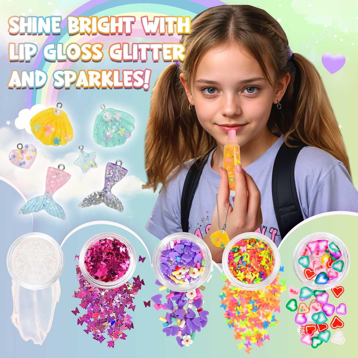 Jcoos Lip Gloss Making Kit - 73PCS Keychain DIY Lip Gloss, Shimmery Moisturizing Lip Glaze Handmade Set, Fun Craft Kit for Beginner, Women, Kids, Tween, Preteen, Teens Girl Gifts Trendy Stuff Jcoos