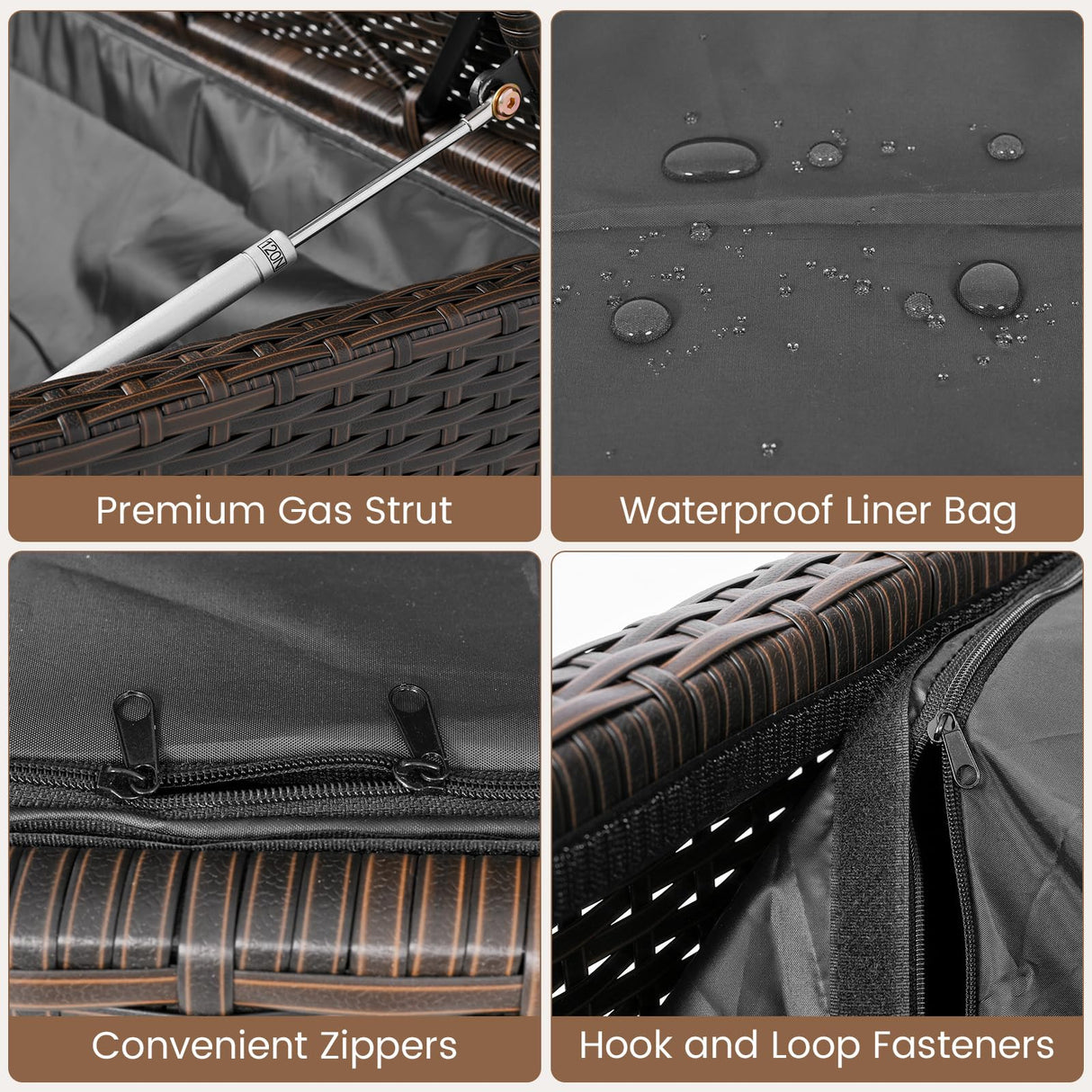 Tangkula 46 Gallon Outdoor Bench with Storage, Outdoor PE Rattan Storage Bench with Cushion, Backrest & Acacia Wood Armrests, Metal Frame, Waterproof Deck Box Seat for Porch Backyard Poolside Tangkula