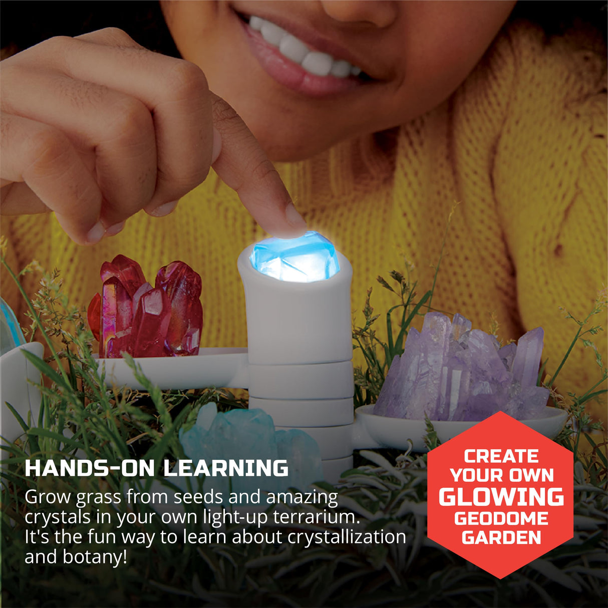 Discovery™ #Mindblown DIY Light-Up LED Terrarium - Plants & Crystals Geodome Grow Kit, 3 Colorful Crystal Formations, Rye Grass, Education STEM Activity Set, Indoor Science Experiment, Chemistry Gift Discovery Kids