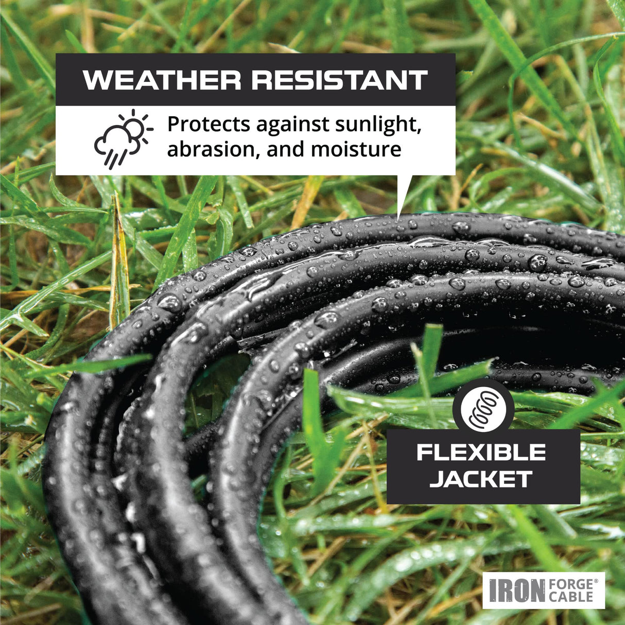 Iron Forge Cable 100 ft Heavy Duty Extension Cord Outdoor, SJTOW Oil Resistant 12 Gauge Lighted Extension Cord 3 Prong, 12/3 Black Industrial Electrical Cable 15 Amp for Farm, Ranch, Appliances IRON FORGE CABLE