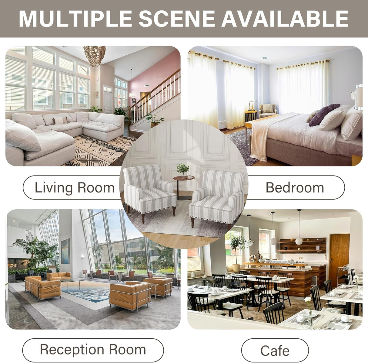 UIXE Stripe Accent Chair, Modern Upholstered Armchair in Fabric for Living Room, Nailhead Trim Club Arm Chair Comfy Single Sofa Bedroom Reading Seat with Wood Legs - Brown UIXE