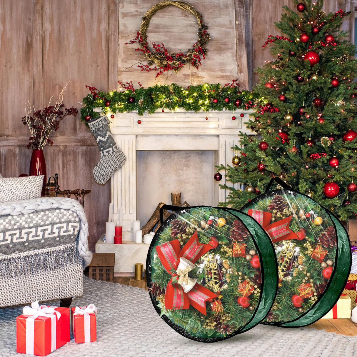 YAYODS 6 Pack Wreath Storage Container Bag, 24x8 Inch Christmas Wreath Storage Container Heavy Duty Christmas Wreath Boxes with Clear Window for Xmas Holiday Seasonal Wreath Garland (Green) YAYODS