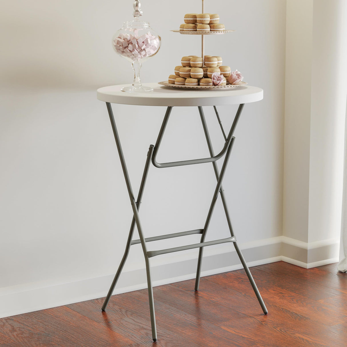 Flash Furniture Elon 2.6' Round Folding Bar Height Table for Parties and Commercial Events, Indoor/Outdoor Plastic Bar Height Folding Table, White Flash Furniture