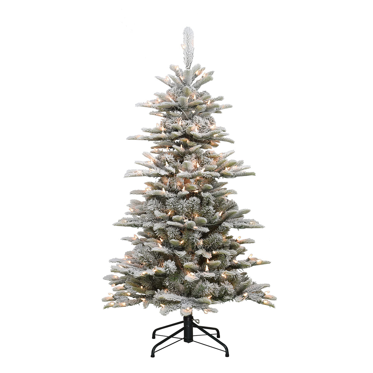 Puleo International Pre-Lit 4.5' Slim Flocked Aspen Fir Artificial Christmas Tree with 200 Lights, Green Puleo International