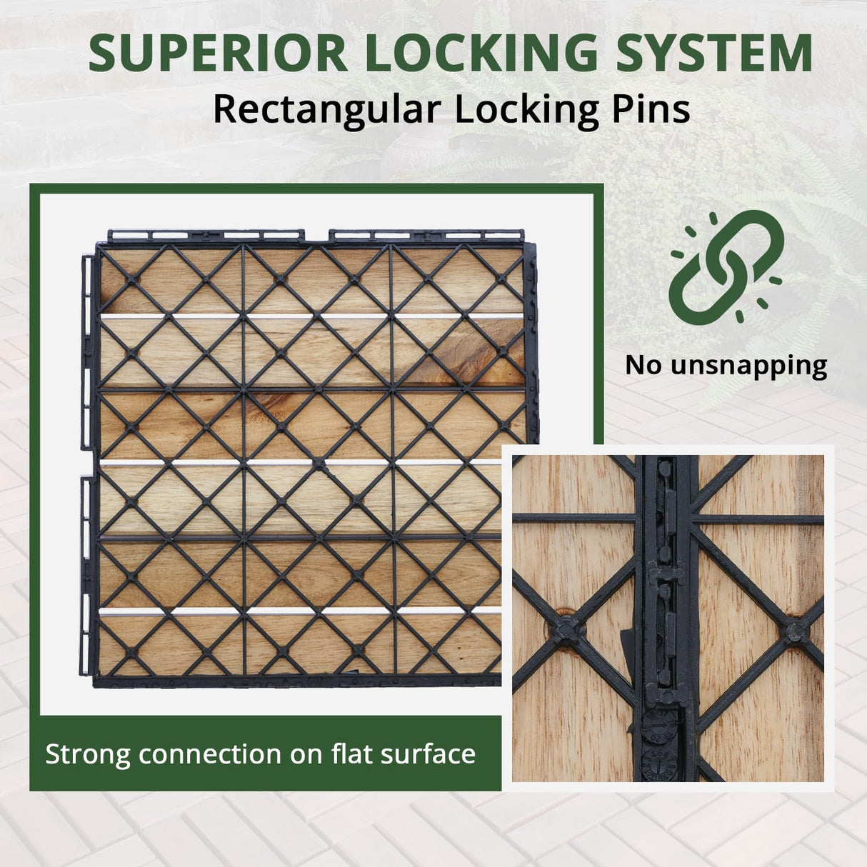 BEEFURNI Acacia Interlocking Deck Tiles (10PCS 12"x 12"), Wood Deck Tiles Interlocking Outdoor All Weather, Patio Flooring for Indoor Outdoor use, Easy Assembly, 1-Year Warranty (Natural Wood) BEEFURNI