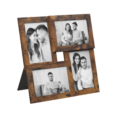 SONGMICS 4x6 Collage Picture Frames, Family Photo Collage Frame Set of 4 for Wall Decor, Glass Front, Wall Hanging or Tabletop, Rustic Brown