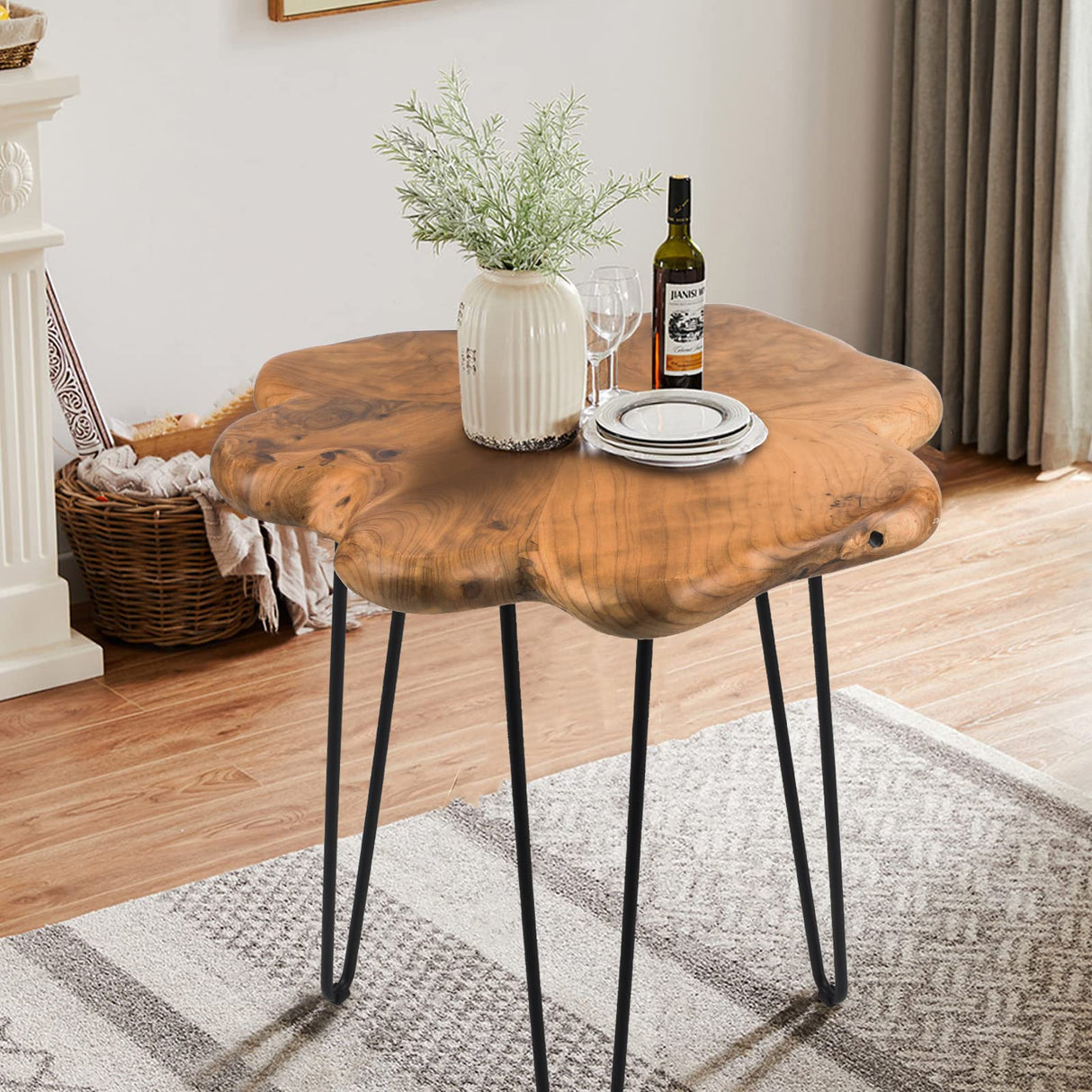 HOEGMST 19.5 Inch Live Edge Side Table, Wood Freeform Small End Table with Waterproof, Rustic Accent Table Unique for Living Room, Bedroom, Home HOEGMST