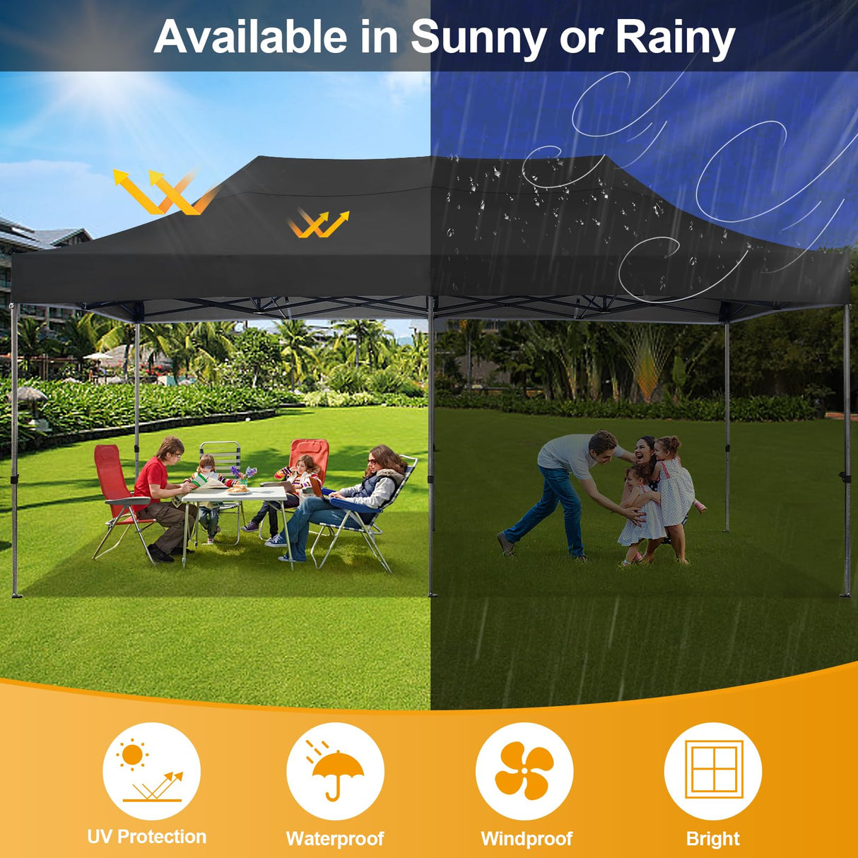 COBIZI 10x20 Pop Up Canopy Without Sidewall,Heavy Duty Canopy UPF 50+ All Season Wind Waterproof Commercial Outdoor Wedding Party Tents for Parties Canopy Gazebo with Roller Bag(10 x 20 ft Black) COBIZI