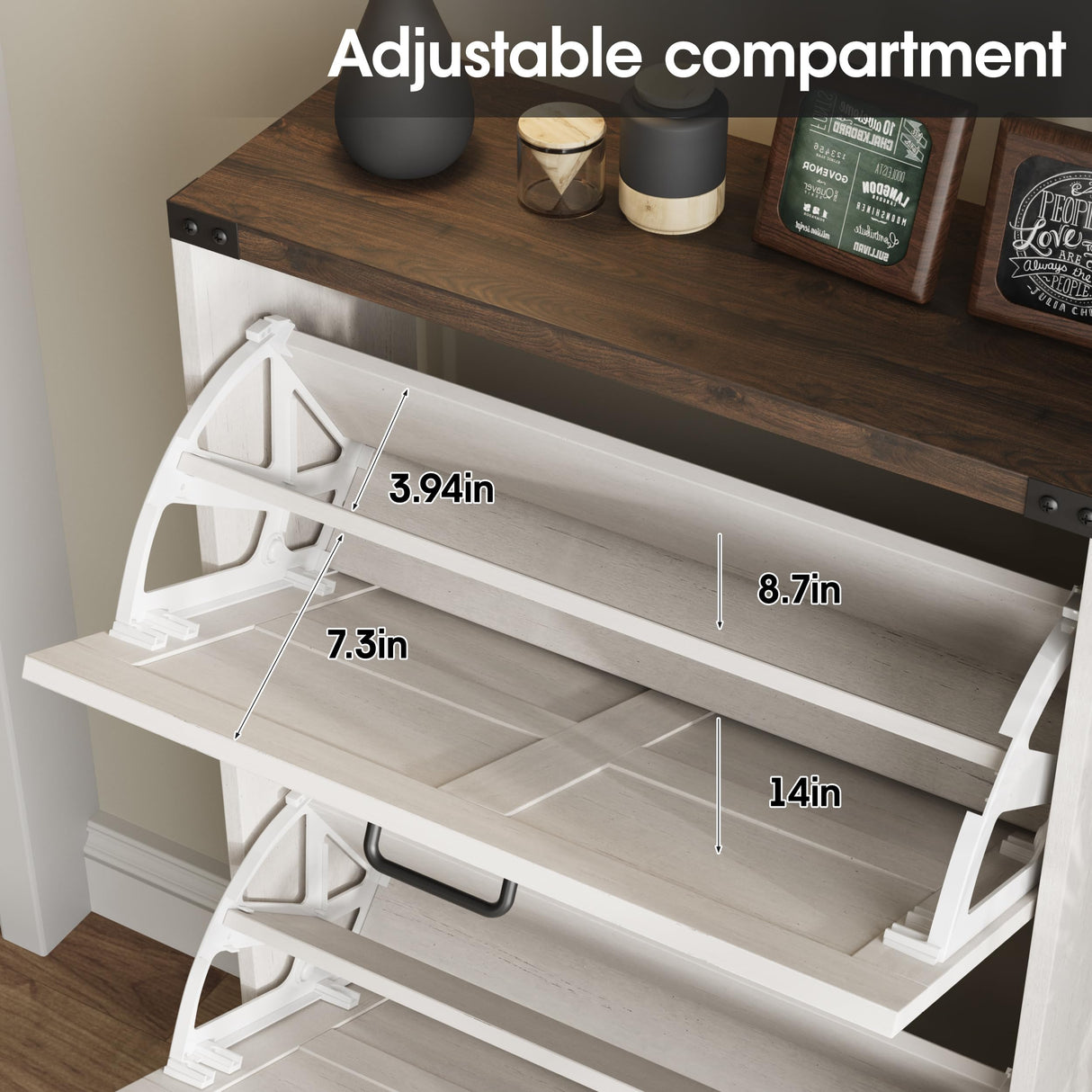 Halitaa Shoe Storage Cabinet for Entryway,Farmhouse Slim Shoe Cabinet with 2 Flip Drawers,Narrow Shoe Rack Cabinet for Entrance Hidden Shoes,White Halitaa