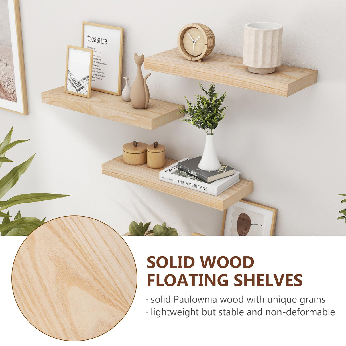 Natural Wood Floating Shelves, Wood Floating Shelves for Wall Set of 3, 17 Inch Natural Raw Wood Shelves for Living Room Bedroom Home Office - Natural fuqing