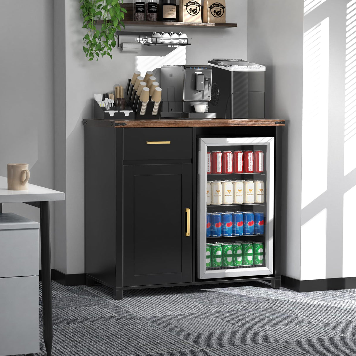 GDLF Coffee Bar with Mini Fridge Space, Mini Fridge Cabinet Stand,Liquor Wine Cabinet for Dorm, Kitchen or Office, 39.4" W X 20.9" D Tabletop GDLF