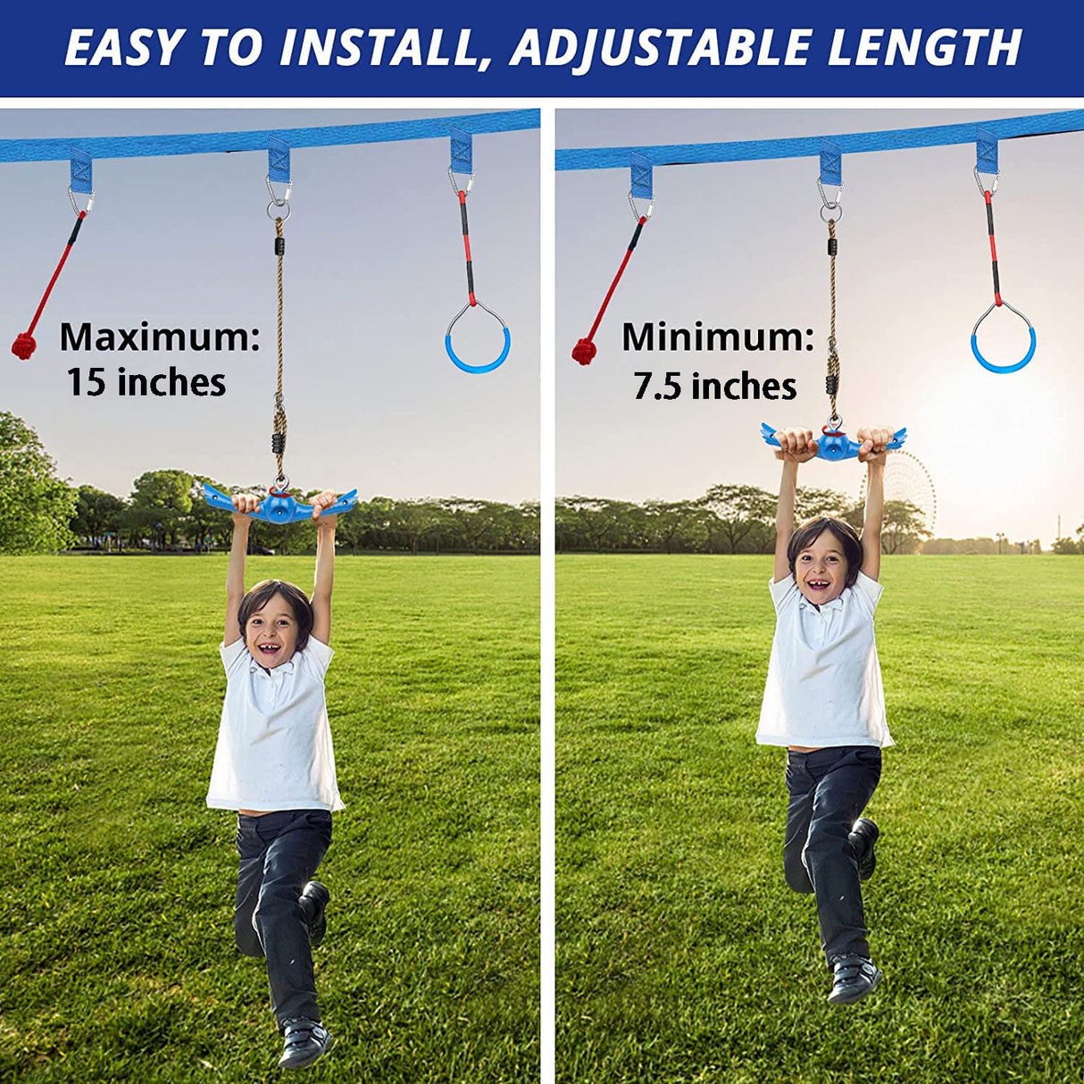 YAMIPROBI Ninja-Twister Swing Spins Set: Slackline Attachments - 360° Handle Twist-Spin Flips Toy Activate Ninja Powers Warrior Accessories Kids Hang Toys for Playground Backyard Blue YAMIPROBI