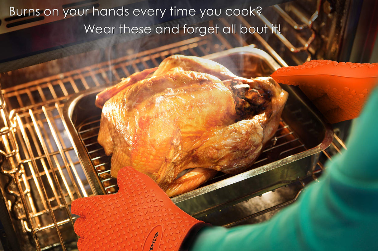 KITCHEN PERFECTION Silicone Smoker Oven Gloves -Extreme Heat Resistant BBQ Gloves -Handle Hot Food Right on Your Grill Fryer Pit|Waterproof Oven Mitts |Superior Value Set+3 Bonuses Kitchen perfection