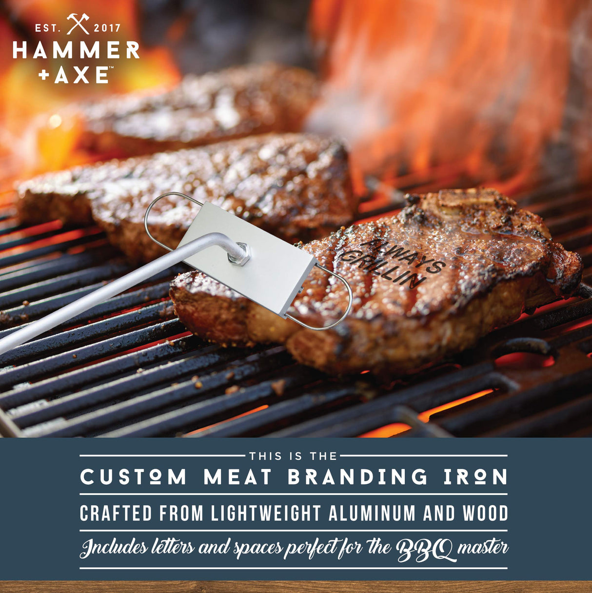 Customizable BBQ Branding Iron by Hammer + Axe – Create Unique Marks on Steaks, Chicken, Tofu & More Hammer + Axe