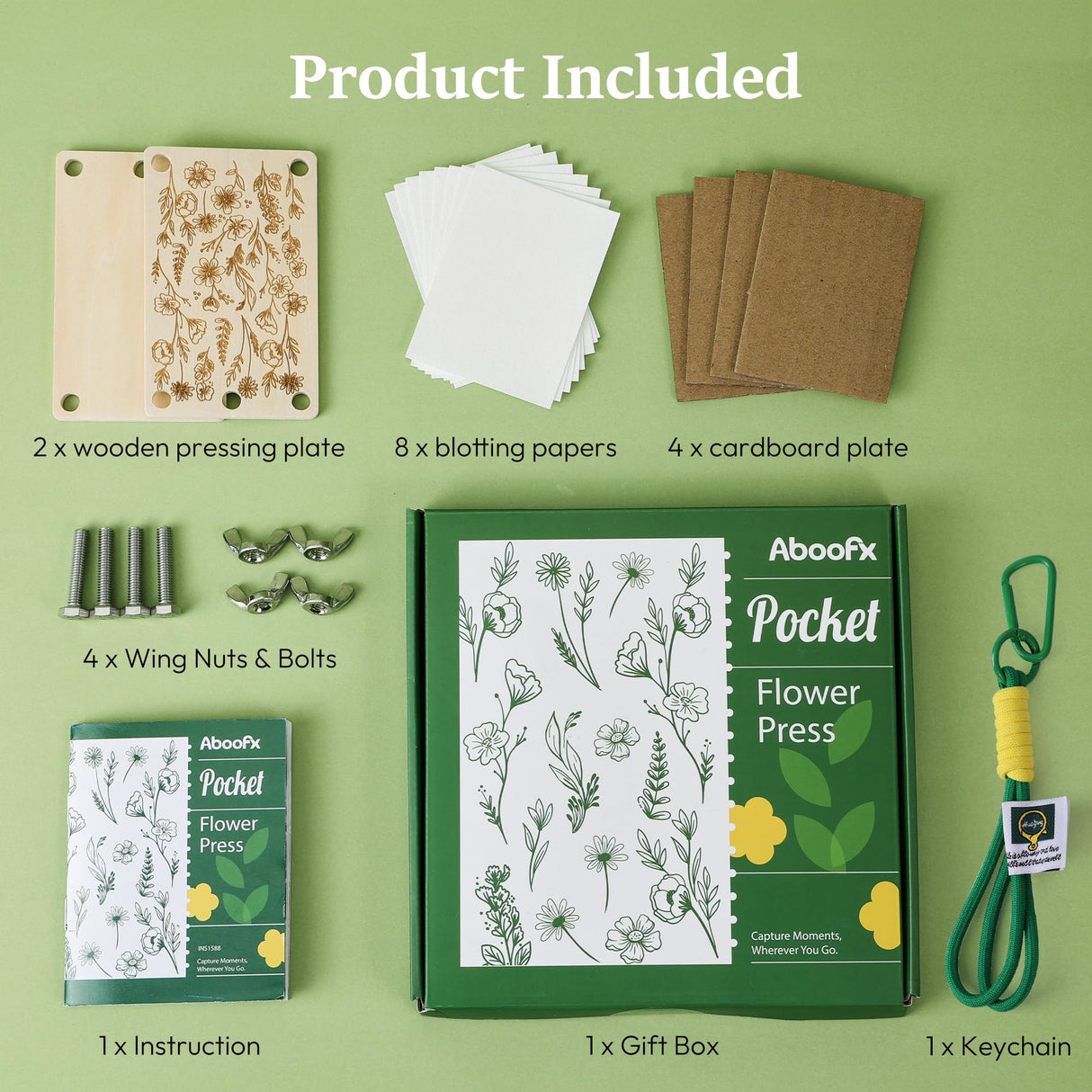 Aboofx Mini Flower Press Kit, Pocket Flower Press Kit for Pressing Plants, Leaves, Herbs, Micro Flowers Pressing Outdoor for The Beginners, Arts Craft Lovers, Classroom, Traveling, 2.5 x 4 Inch Aboofx