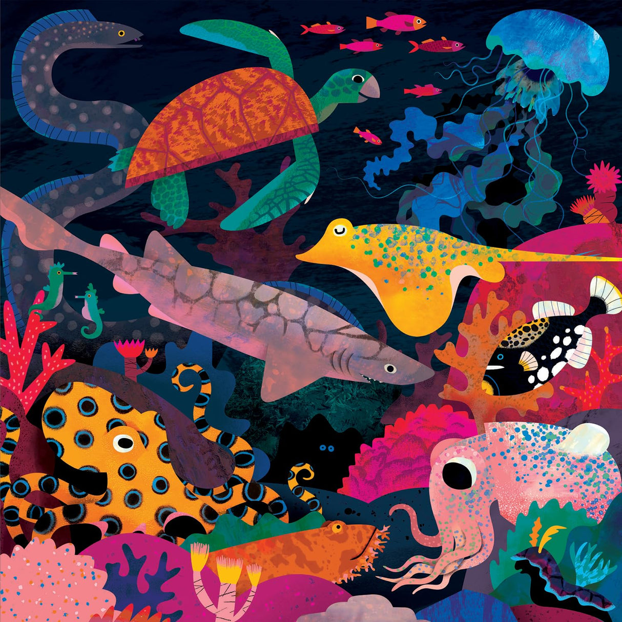 Mudpuppy Ocean Illuminated 500 Piece Glow in the Dark Jigsaw Puzzle for Kids and Families, Family Puzzle with Glow in the Dark Ocean Theme Mudpuppy